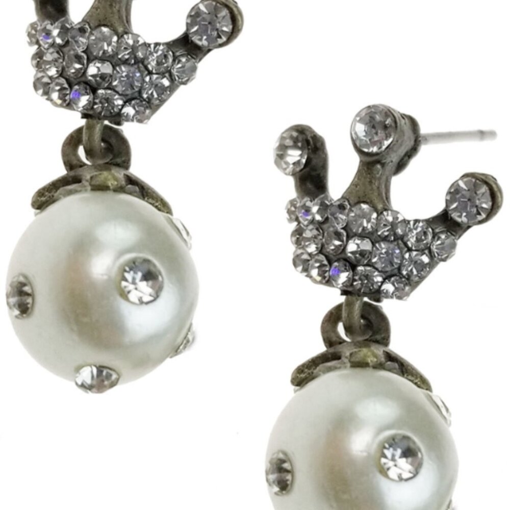 SWEET LOLA CRYSTAL CROWN PEARL DROP EARRINGS! NEW WITH TAG!